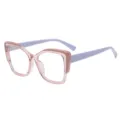 Chique vierkante blauwlichtfilter bril met doorschijnend roze montuur en paarse poten. - Transparant Roze & Koffie