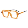 Retro punk square sunglasses, vintage double bridge transparent orange frame optical eyewear. - Orange Frame Clear Lens