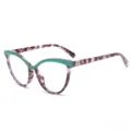 Stylish TR90 Anti-Blue Light Glasses Women Cat Eye Frame Clear Lens Eyewear Fashion Chic - Green Top Muddy Tofu Flower Bottom