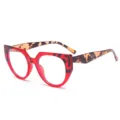 Stylish women blue light blocking glasses with bold red frame and chic tortoiseshell temples. - Transparent Red Speckled