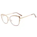 Metal frame blue light blocking cat-eye glasses for women, stylish gold and brown frame daily wear. - Anti blue light / Gold-Brown