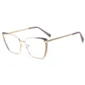 Women fashion anti-blue light glasses metal cat eye frame brown gold chic optical eyewear - Gold-Brown Coffee