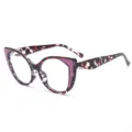 Stijlvolle grote blauwlichtfilter bril voor dames, trendy kattenoog optisch montuur. - Rood Bloemen Montuur met Paars