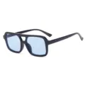 Trendy double bridge large frame sunglasses with light blue lenses, vintage retro style. - Black Frame Blue Lens