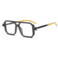 Retro punk square eyeglasses with unique double bridge and tortoiseshell temples chic. - Dark Green Frame Clear Lens