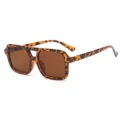 Trendy double bridge square sunglasses for women and men, retro tortoiseshell frames, brown lenses. - Leopard Frame / Tea Lens