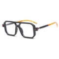 Chic oversized geometric optical glasses with double bridge and stylish tortoise temples. - Black Frame Clear Lens