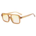 Retro square double bridge sunglasses with clear light yellow lenses and amber frame. - Champagne Frame Gradient Yellow Lenses