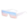 Oversized flat top sunglasses with gradient lenses, stylish futuristic white frame for women. - Transparent Frame Blue Pink Lens