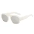 Chic thick frame geometric sunglasses in white with silver reflective mirrored lenses. - White Frame Silver Mirror Lenses