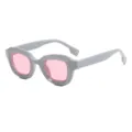 Trendy chunky square sunglasses with thick grey frames and pink tinted lenses for women. - Grey Frame / Pink Lens