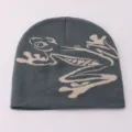 Fashionable frog jacquard knit beanie hat, casual warm winter wool cap for men and women. - One Size / Gray Jacquard Frog