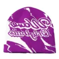 Bonnet en tricot violet à lettres, design streetwear tissé élégant pour hiver chaud. - Taille unique / Jacquard à Double Rangée - Violet