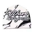 Bonnet en tricot noir et blanc avec jacquard de lettres, tendance et chaud pour l'hiver. - Taille unique / Jacquard à Double Rangée - Blanc