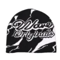 Bonnet en tricot noir et blanc avec motif de lettres tissées, bonnet d'hiver chaud et tendance. - Taille unique / Jacquard à Double Rangée - Noir