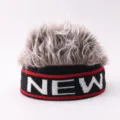 Funny fake hair beanie hat outdoor casual novelty knit wig hat with woven letter headband. - Black Headband With NEW Brown Wig