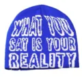 Bonnet en tricot bleu avec motif jacquard de lettres tendance, bonnet d'hiver chaud et mode - Taille unique / Jacquard à Plusieurs Rangées - Bleu Royal