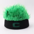 Novelty green fluffy wig knit hat with black cuff and embroidered letter C for party. - Black Headband With Letter C Green Wig