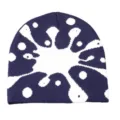 Close-up detail of the stylish paint splatter knit beanie hat, soft warm winter cap texture. - One Size / Navy Blue Fireworks Pattern