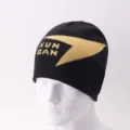 Black knit beanie winter hat with gold jacquard letter design for men and women stylish warm - One Size / Type B Black