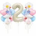 Detailed view of cute big white goose number 2 foil balloon set for kids birthday party. - Cute White Goose Theme Balloon Set (Digit 2)