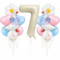 Set di palloncini a tema oca bianca con numero 7 margherita cuore per festa di compleanno bambini - Set Palloncini Oca Bianca (Cifra 7)