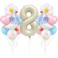 Dettagli del set di palloncini di compleanno tema oca con numero 8 e palloncini in alluminio. - Set Palloncini Oca Bianca (Cifra 8)