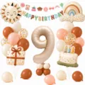 Retro zon regenboog 9e verjaardag ballon set met folieballonnen en slinger feestdecoratie - Zon Regenboog Ballon Kit 9