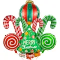 Christmas foil balloon set featuring tree candy canes and lollipops for holiday party decor - Christmas Candy Cane Balloon Combo