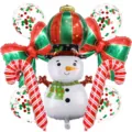 Christmas snowman foil balloon set with candy cane and bow designs for party decor. - Christmas Snowman Style 2