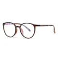 Stylish lightweight tortoiseshell round eyeglasses frame, anti-blue light clear glasses. - Tortoise