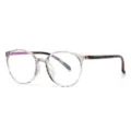 Close-up detail of clear round frame glasses with stylish tortoiseshell temples for daily wear. - Pink Frame Tortoiseshell Temple