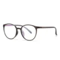 TR90 large round glasses frame, trendy clear grey optical eyewear for daily wear.. - Dark Brown