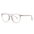 Detailed view of the lightweight TR90 round clear optical glasses frame for wear. - Fog Gray
