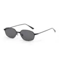 Dettaglio occhiali da sole poligono nero, stile retro fashion per look urbano e quotidiano. - Montatura Nero Opaco Lenti Grigie