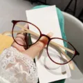 Montatura per occhiali ovale vintage coreana TR90 ultraleggera ottica donna casual - C5 Montatura Marrone Esterna Interna Kaki