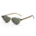 Transparent grey oval polarized sunglasses, retro cat-eye style for trendy street wear. - C9 Light Khaki Frame Green Lens
