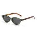 Stylish oval cat-eye sunglasses with green transparent frame and trendy tortoiseshell temples. - C13 Green Frame Tortoise Leg Gray Lens