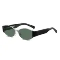 Occhiali da sole cat-eye vintage da donna con montatura in metallo, stanghette nere e lenti verdi. - Montatura Nero Argento Lenti Sfumate Verdi