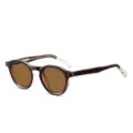 Occhiali da sole polarizzati rotondi retro con montatura marrone ed eleganti dettagli in metallo. - Montatura Marrone Lente Marrone