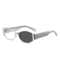 Stylish silver cat-eye sunglasses with unique split lenses for women fashion wear. - Silver Frame Photochromic Grey Lens