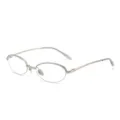 Silver metal semi-rimless oval glasses frame for stylish men and women daily fashion wear. - Silver Frame Clear Lens