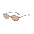 Occhiali da sole cat eye in metallo uomo donna, montatura grigio scuro con lenti arancioni. - Montatura Verde Grigio Lente Tè Chiaro