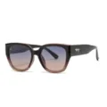 Chic oversized cat-eye sunglasses with gradient lenses and stylish metal temple details for women. - C53 Black Tea Frame Blue Tea Lens