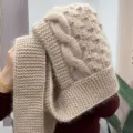 Beige πλεκτό κασκόλ σκούφος χειμώνας ζεστό χοντρό σχέδιο καρό γυναικείο αξεσουάρ μόδας - Σκακιέρα Καπέλο Χιονιού / Μπεζ