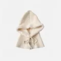 Warm knitted balaclava hood with plush lining winter cozy fleece thermal headwear for women - One Size / Beige