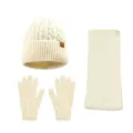 Ensemble d'hiver en tricot beige comprenant bonnet, gants chauds et écharpe élégante. - Blanc