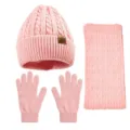 Ensemble bonnet écharpe et gants d'hiver tricotés 3 pièces pour femmes mode chaleureuse. - Rose
