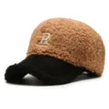 Brown fuzzy baseball cap winter warm plush hat with black brim for women daily wear - Adjustable / Brown With Black Brim