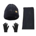 Ensemble d'hiver tricoté 3 pièces avec bonnet chaud, écharpe confortable et gants doux. - Noir